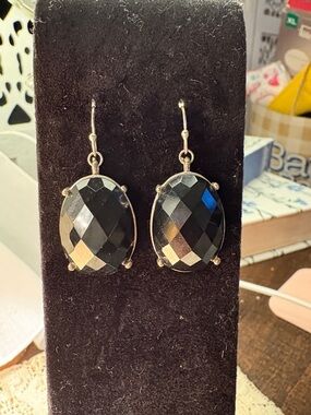 ShinyFaceted Black Drop Earrings